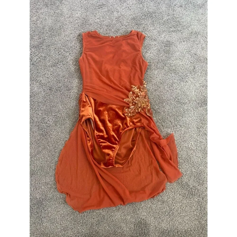 Alexandra Costumes Picking Up The Pieces Copper Dance Leotard Sz XS